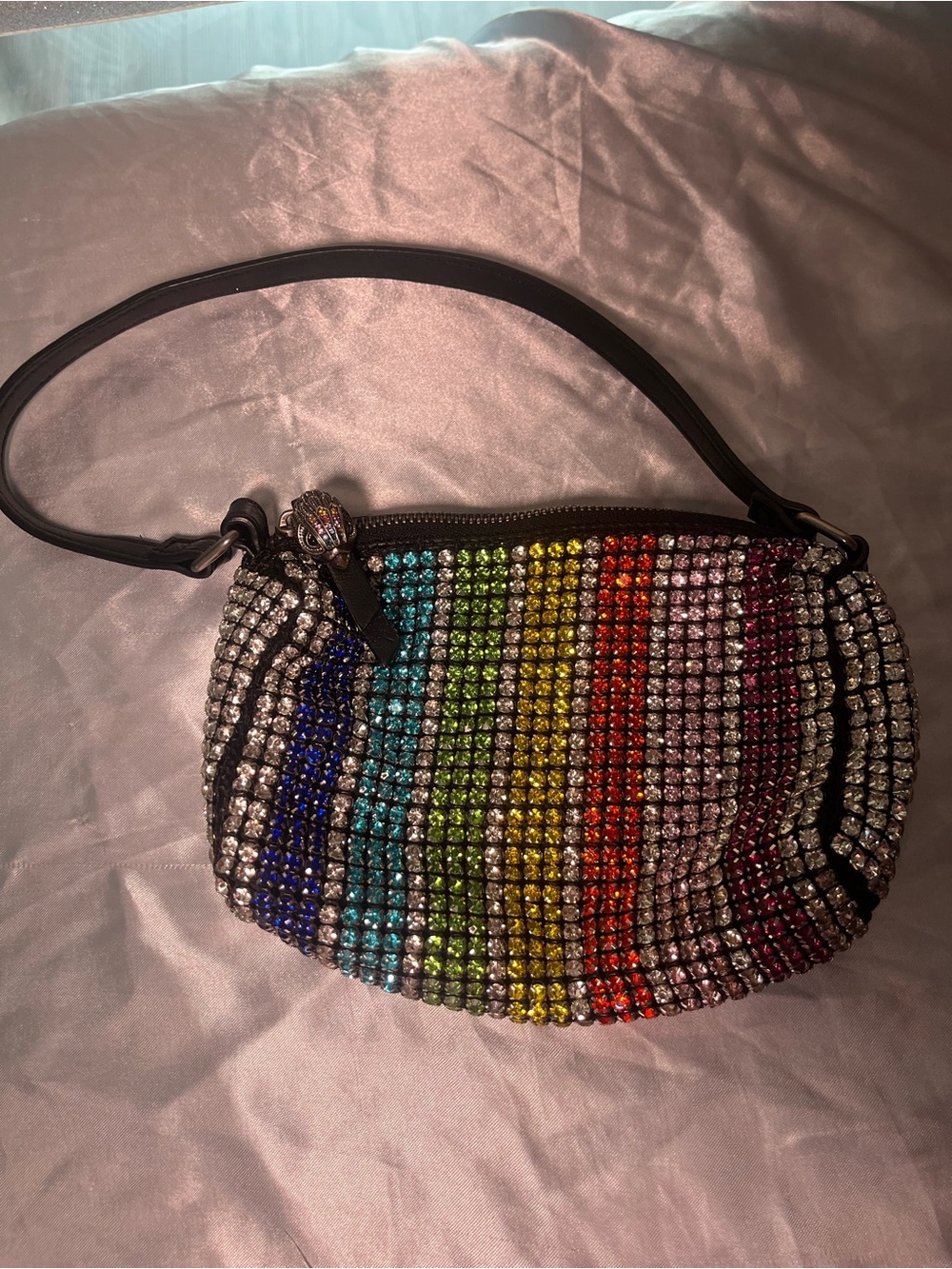 Kurt Geiger Rainbow Crystal Mini Shoulder Bag with Black Strap